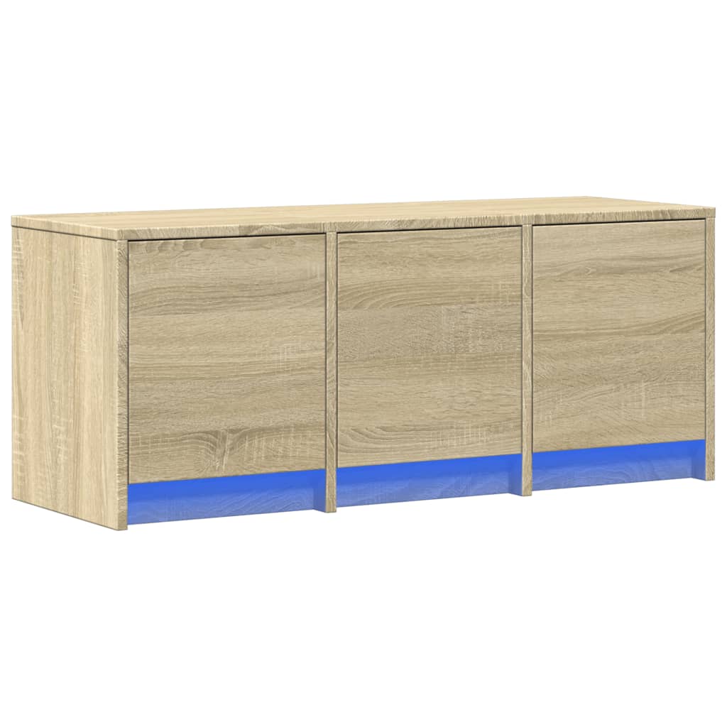 Tv-meubel met LED 97x34x40 cm bewerkt hout sonoma eikenkleurig is nu te koop bij PeponiXL, paradijselijk wonen!