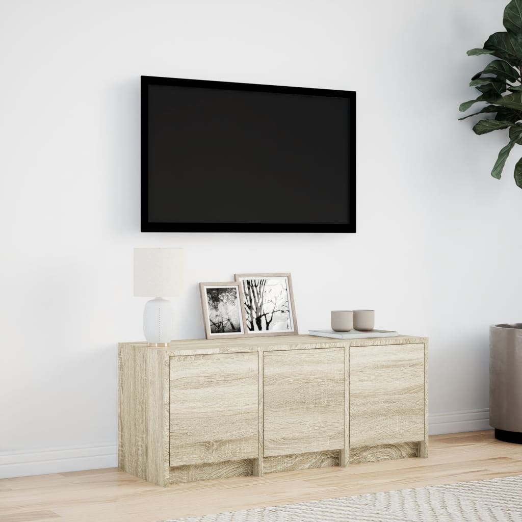 Tv-meubel met LED 97x34x40 cm bewerkt hout sonoma eikenkleurig is nu te koop bij PeponiXL, paradijselijk wonen!
