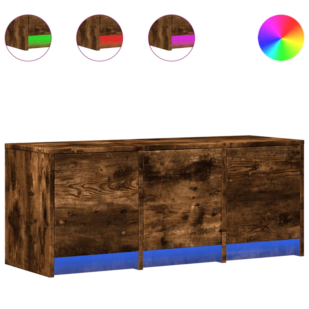 Tv-meubel met LED 97x34x40 cm bewerkt hout gerookt eikenkleur is nu te koop bij PeponiXL, paradijselijk wonen!