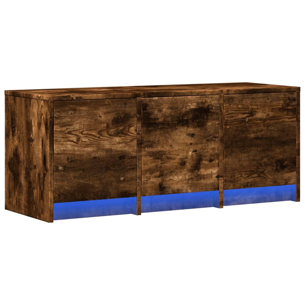 Tv-meubel met LED 97x34x40 cm bewerkt hout gerookt eikenkleur is nu te koop bij PeponiXL, paradijselijk wonen!