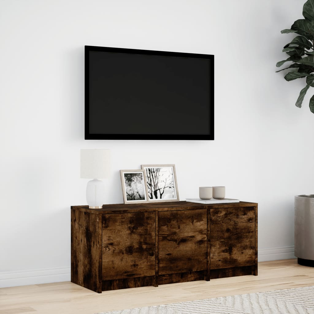 Tv-meubel met LED 97x34x40 cm bewerkt hout gerookt eikenkleur is nu te koop bij PeponiXL, paradijselijk wonen!