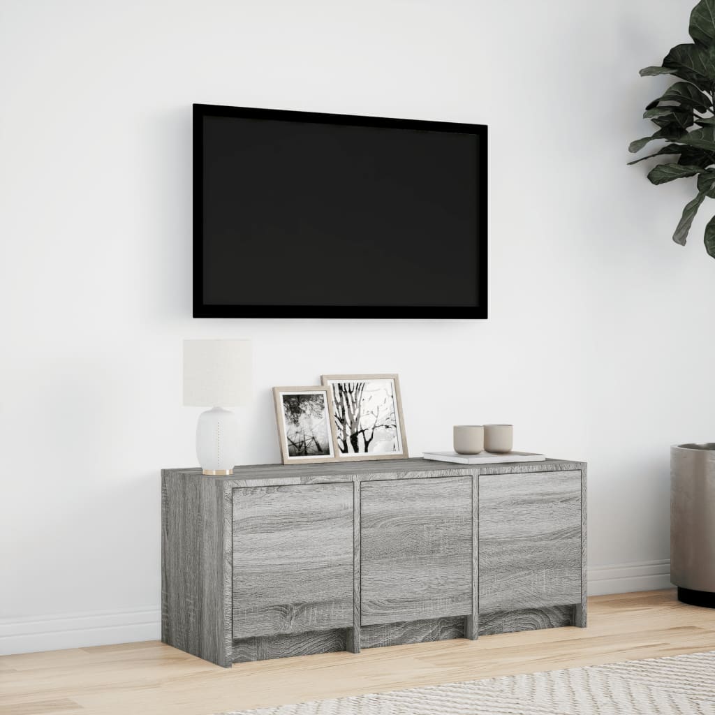 Tv-meubel met LED 97x34x40 cm bewerkt hout grijs sonoma eiken is nu te koop bij PeponiXL, paradijselijk wonen!