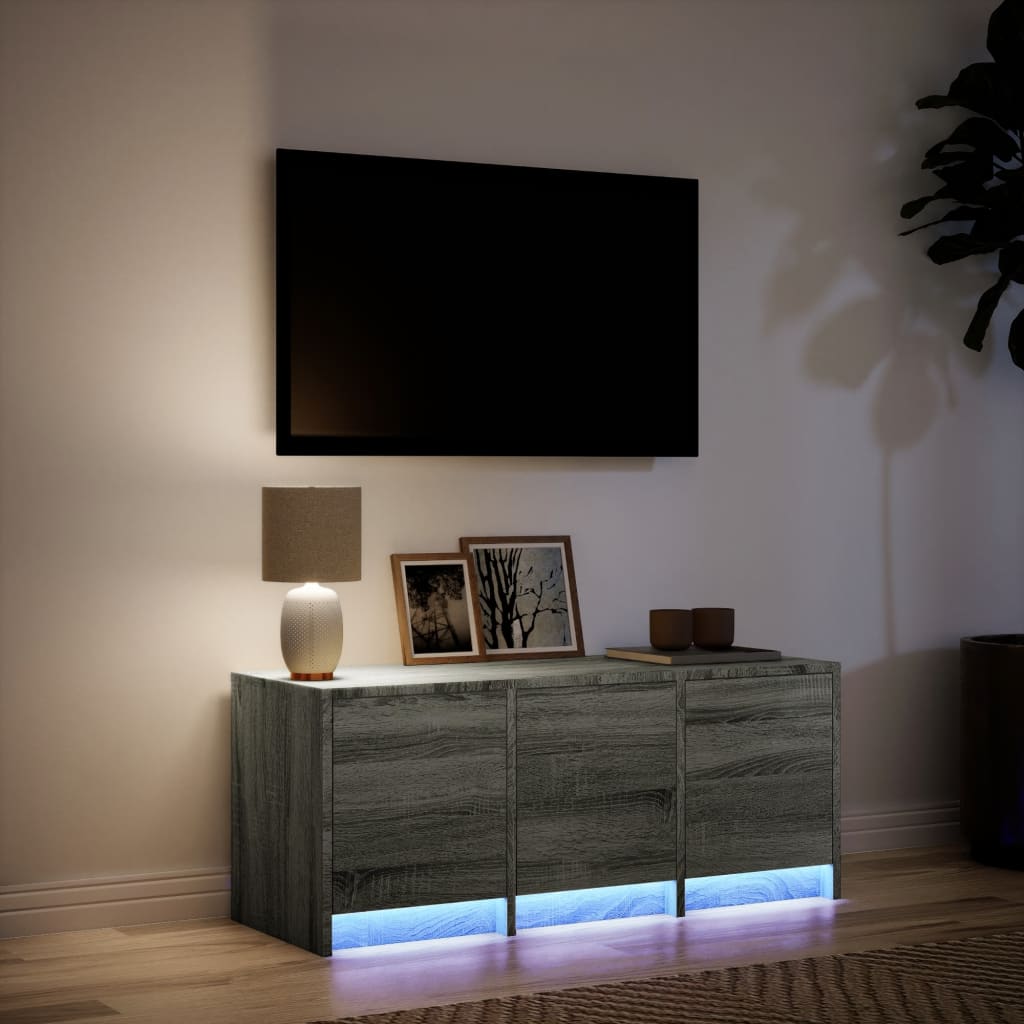 Tv-meubel met LED 97x34x40 cm bewerkt hout grijs sonoma eiken is nu te koop bij PeponiXL, paradijselijk wonen!