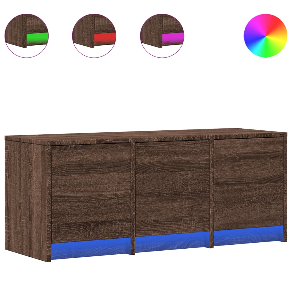 Tv-meubel met LED 97x34x40 cm bewerkt hout bruin eikenkleurig is nu te koop bij PeponiXL, paradijselijk wonen!