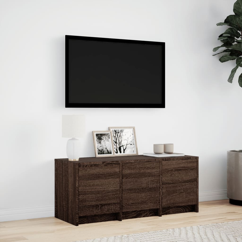 Tv-meubel met LED 97x34x40 cm bewerkt hout bruin eikenkleurig is nu te koop bij PeponiXL, paradijselijk wonen!