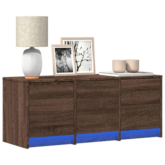 Tv-meubel met LED 97x34x40 cm bewerkt hout bruin eikenkleurig is nu te koop bij PeponiXL, paradijselijk wonen!