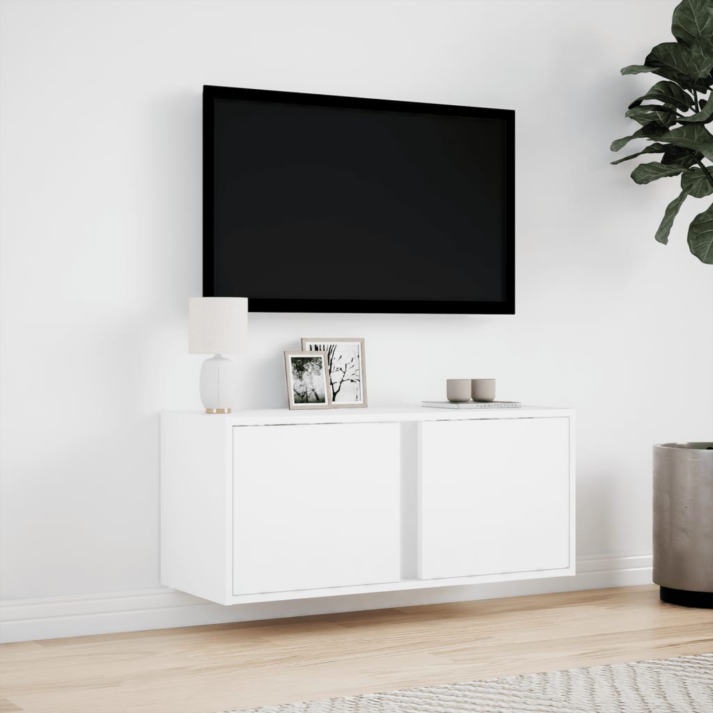 Tv-wandmeubel met LED-verlichting 80x31x35 cm wit is nu te koop bij PeponiXL, paradijselijk wonen!