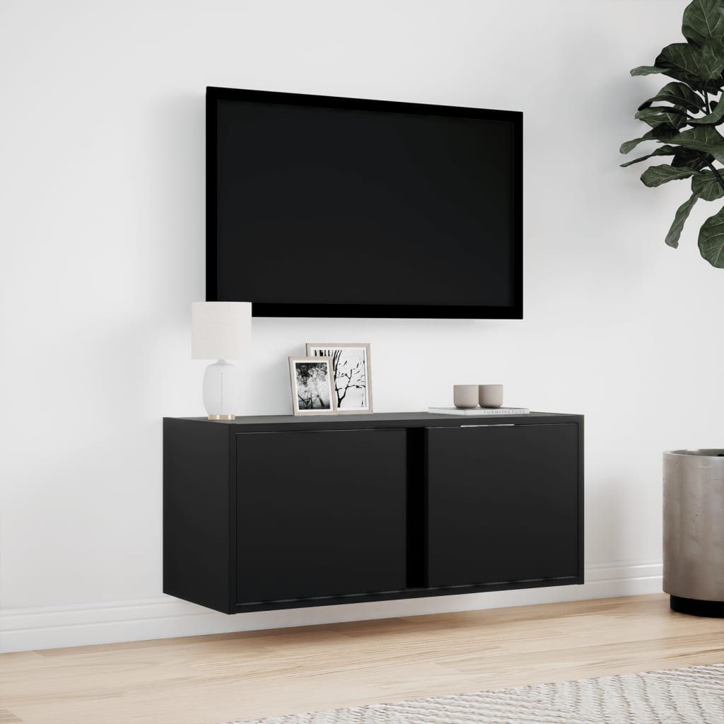 Tv-wandmeubel met LED-verlichting 80x31x35 cm zwart is nu te koop bij PeponiXL, paradijselijk wonen!