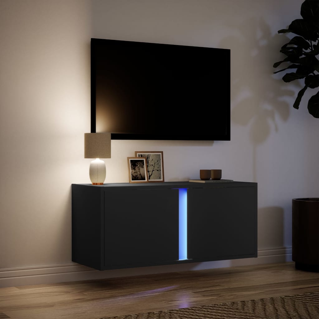 Tv-wandmeubel met LED-verlichting 80x31x35 cm zwart is nu te koop bij PeponiXL, paradijselijk wonen!