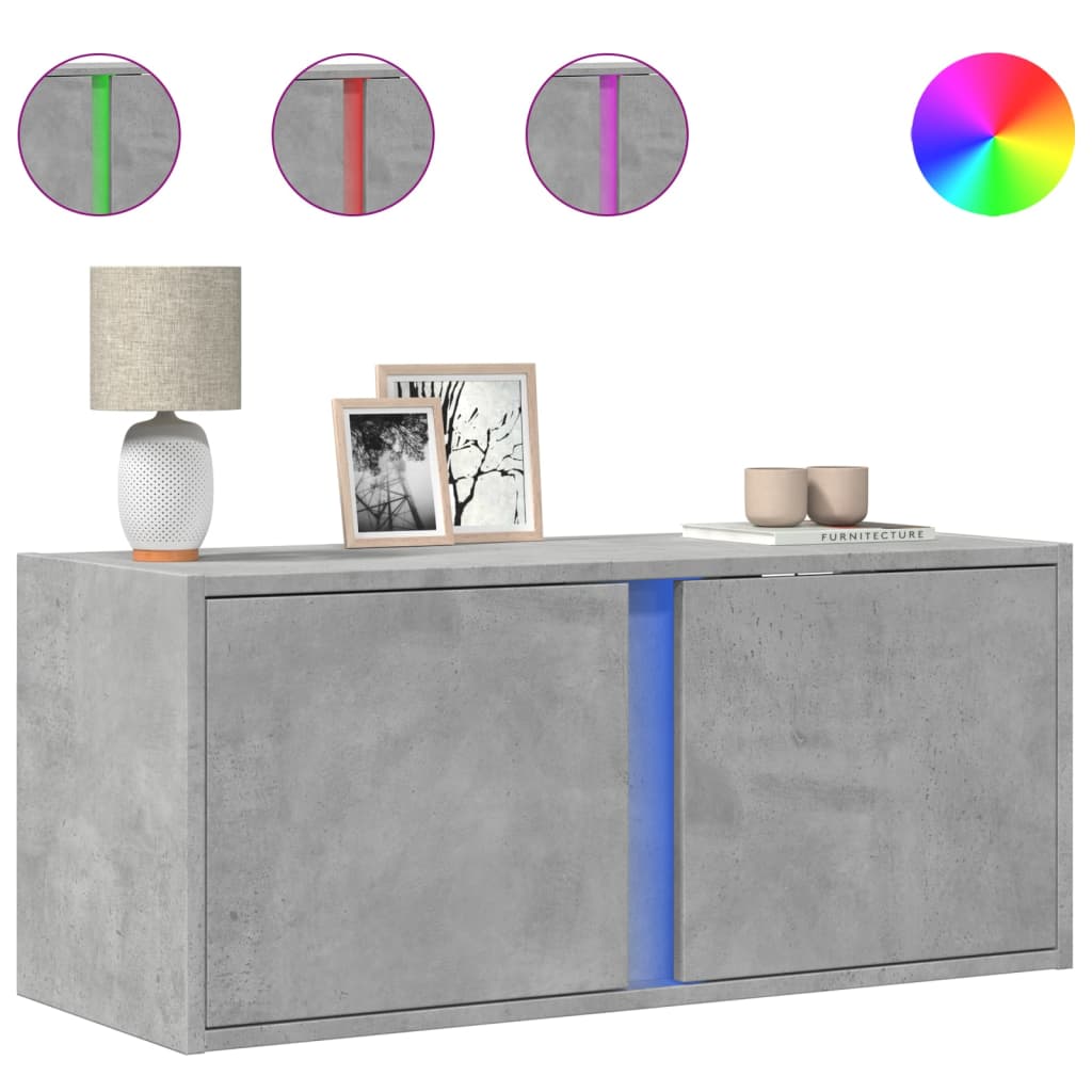 Tv-wandmeubel met LED-verlichting 80x31x35 cm betongrijs is nu te koop bij PeponiXL, paradijselijk wonen!