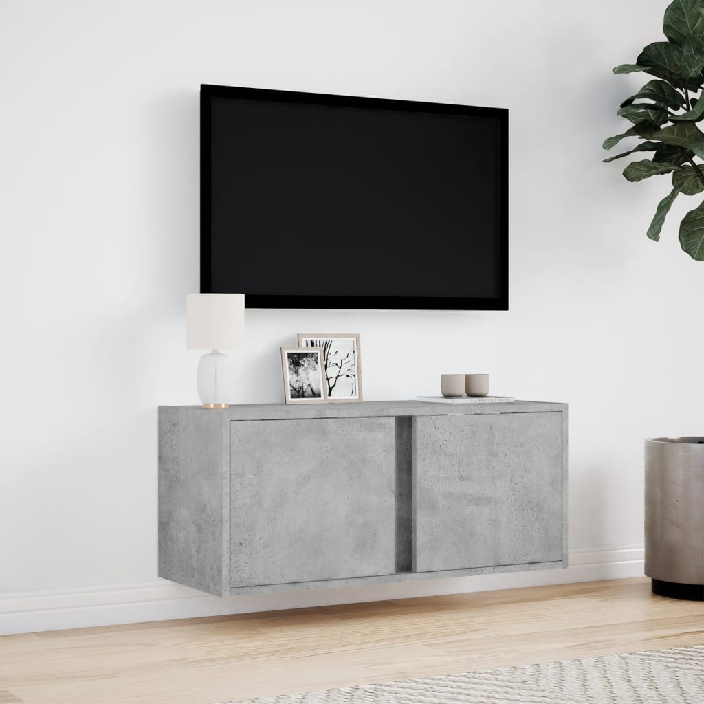 Tv-wandmeubel met LED-verlichting 80x31x35 cm betongrijs is nu te koop bij PeponiXL, paradijselijk wonen!