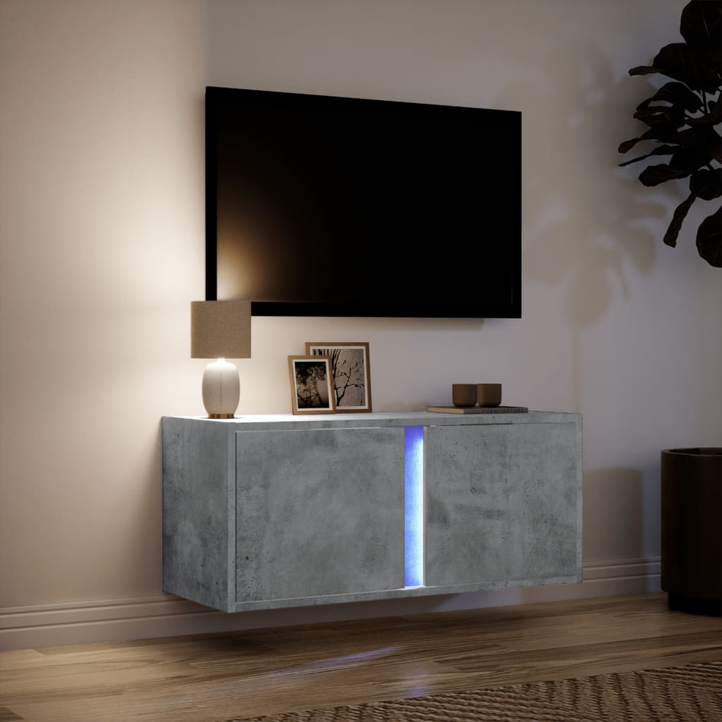Tv-wandmeubel met LED-verlichting 80x31x35 cm betongrijs is nu te koop bij PeponiXL, paradijselijk wonen!
