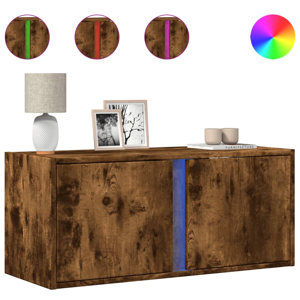 Tv-wandmeubel met LED-verlichting 80x31x35 cm gerookt eiken is nu te koop bij PeponiXL, paradijselijk wonen!
