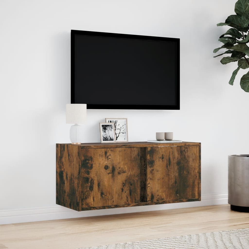 Tv-wandmeubel met LED-verlichting 80x31x35 cm gerookt eiken is nu te koop bij PeponiXL, paradijselijk wonen!