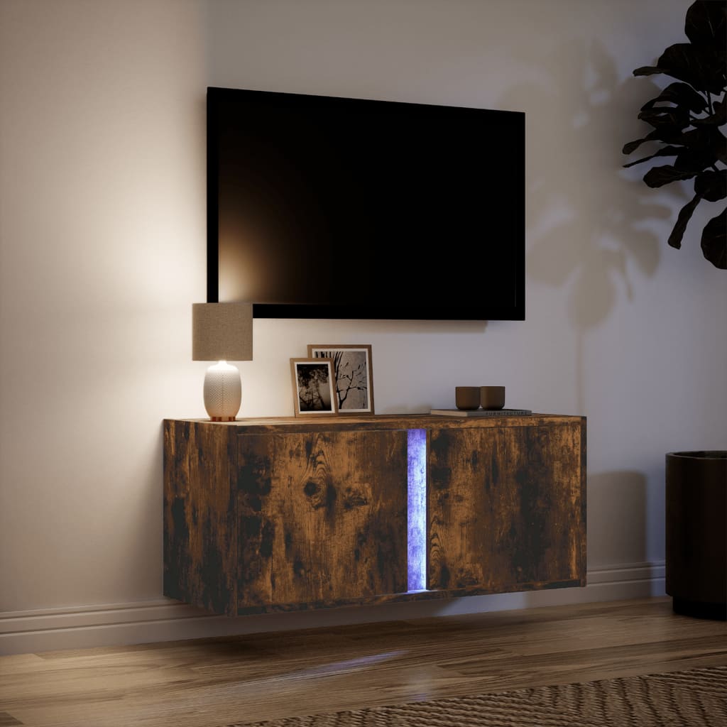 Tv-wandmeubel met LED-verlichting 80x31x35 cm gerookt eiken is nu te koop bij PeponiXL, paradijselijk wonen!