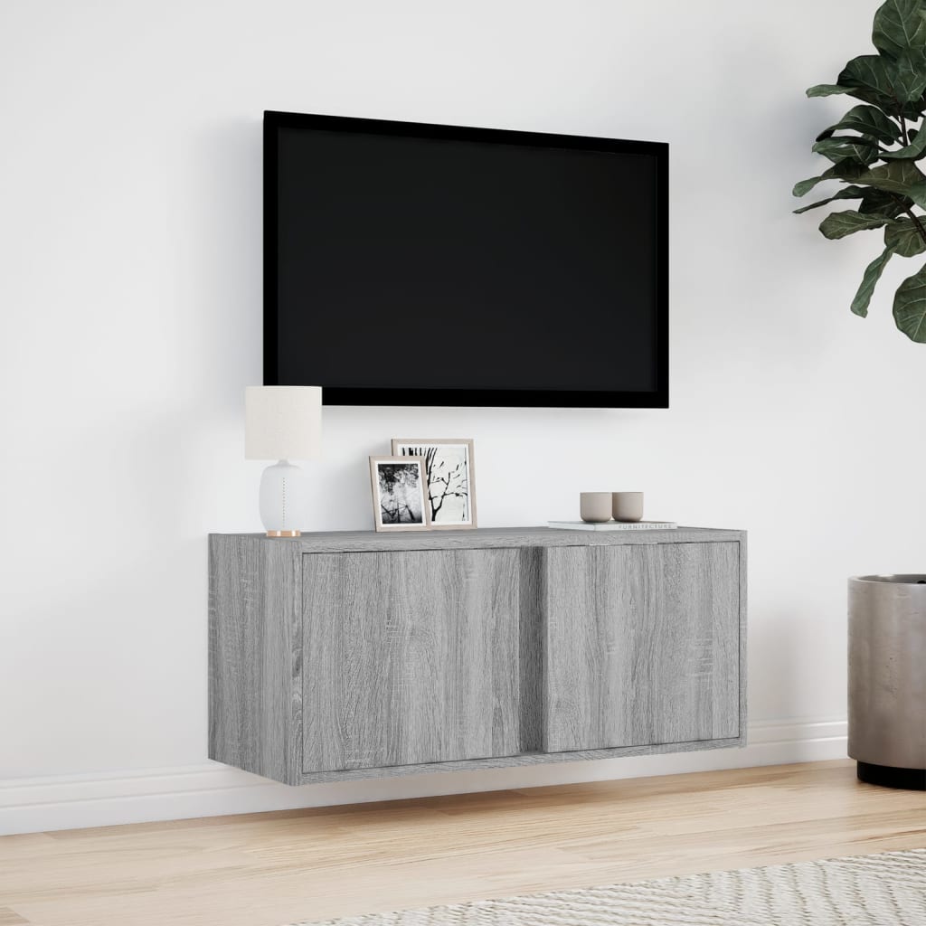Tv-wandmeubel met LED 80x31x35 cm grijs sonoma eikenkleurig is nu te koop bij PeponiXL, paradijselijk wonen!