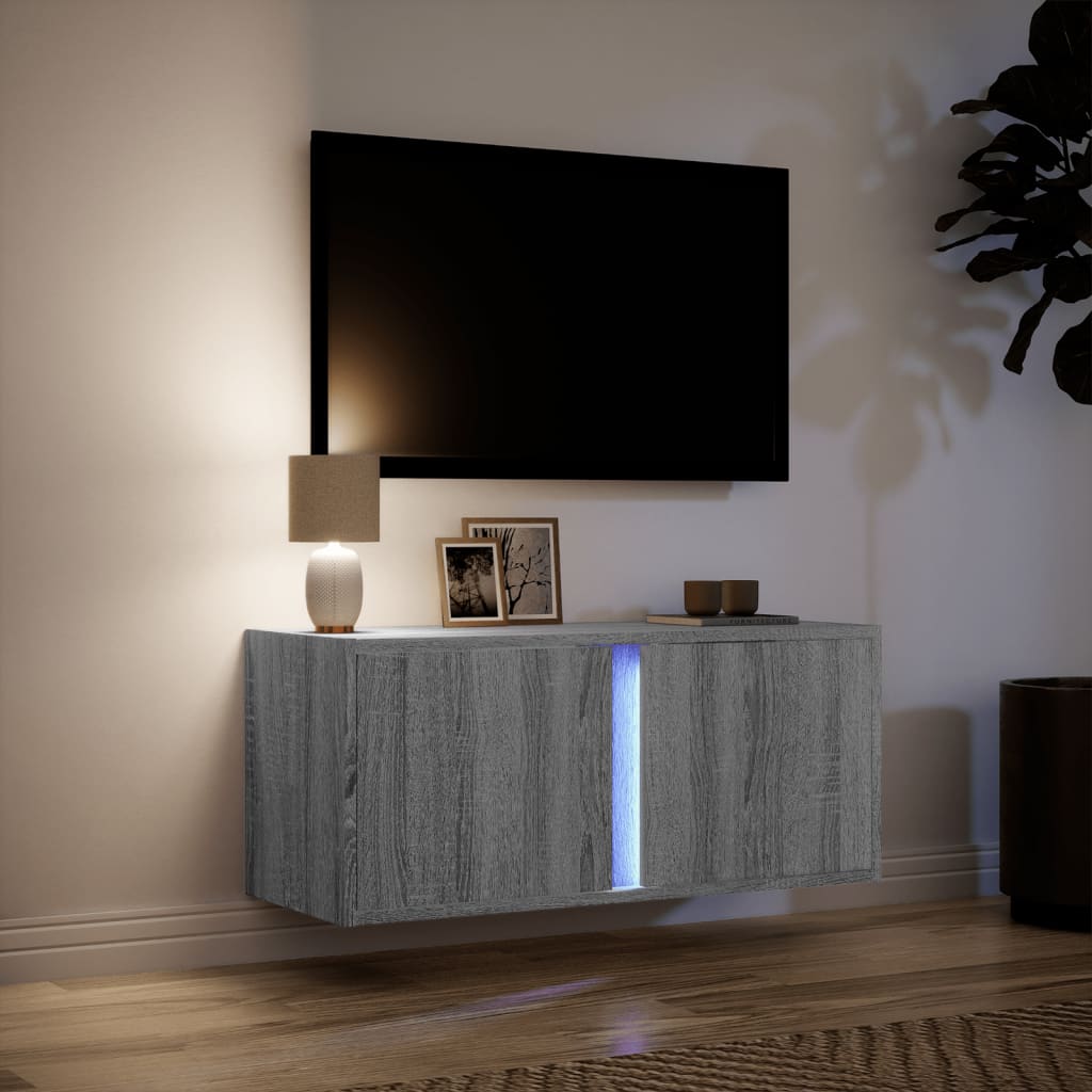 Tv-wandmeubel met LED 80x31x35 cm grijs sonoma eikenkleurig is nu te koop bij PeponiXL, paradijselijk wonen!