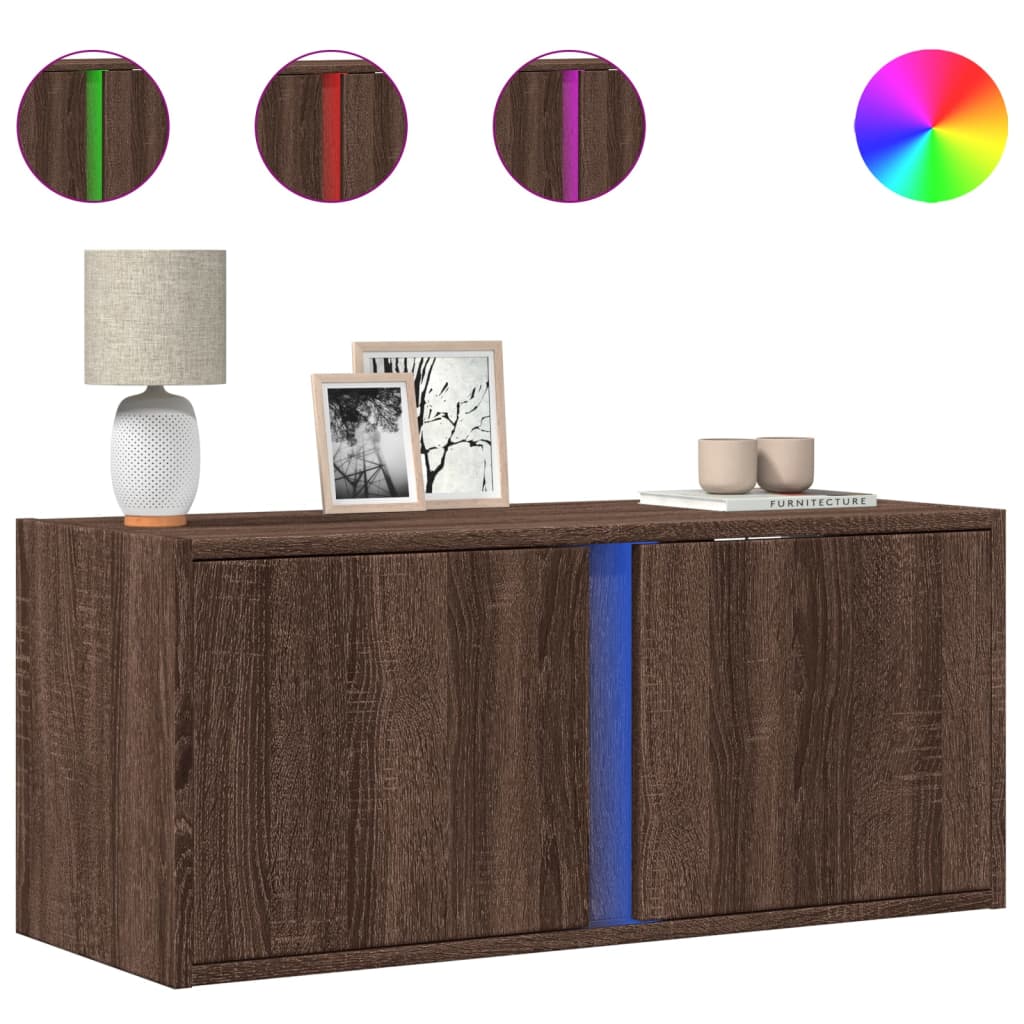 Tv-wandmeubel met LED-verlichting 80x31x35 cm bruin eikenkleur is nu te koop bij PeponiXL, paradijselijk wonen!