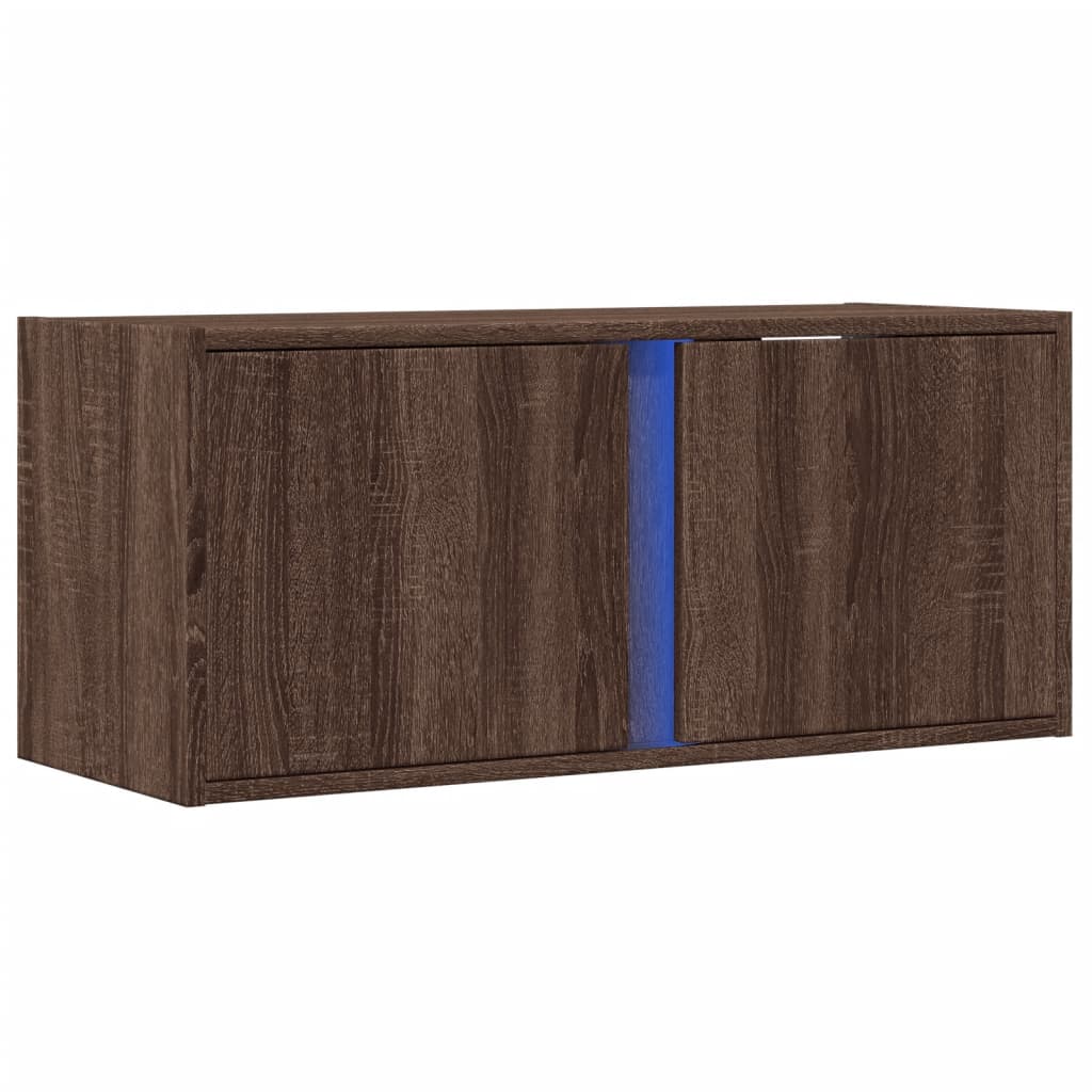 Tv-wandmeubel met LED-verlichting 80x31x35 cm bruin eikenkleur is nu te koop bij PeponiXL, paradijselijk wonen!