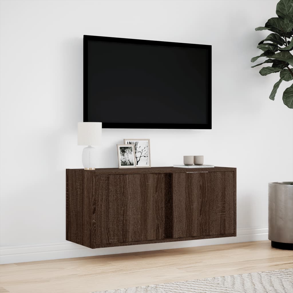 Tv-wandmeubel met LED-verlichting 80x31x35 cm bruin eikenkleur is nu te koop bij PeponiXL, paradijselijk wonen!