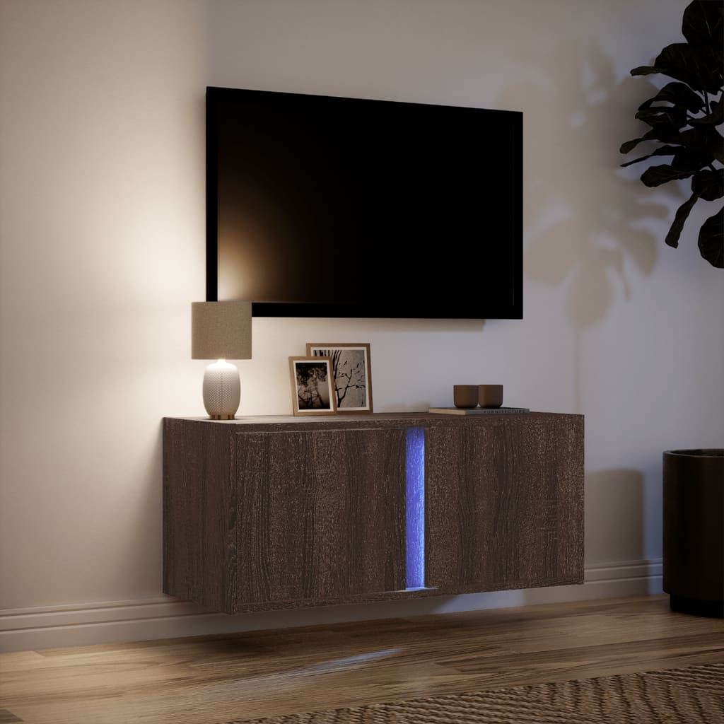 Tv-wandmeubel met LED-verlichting 80x31x35 cm bruin eikenkleur is nu te koop bij PeponiXL, paradijselijk wonen!