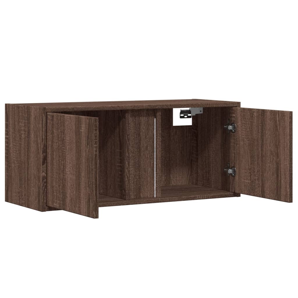 Tv-wandmeubel met LED-verlichting 80x31x35 cm bruin eikenkleur is nu te koop bij PeponiXL, paradijselijk wonen!