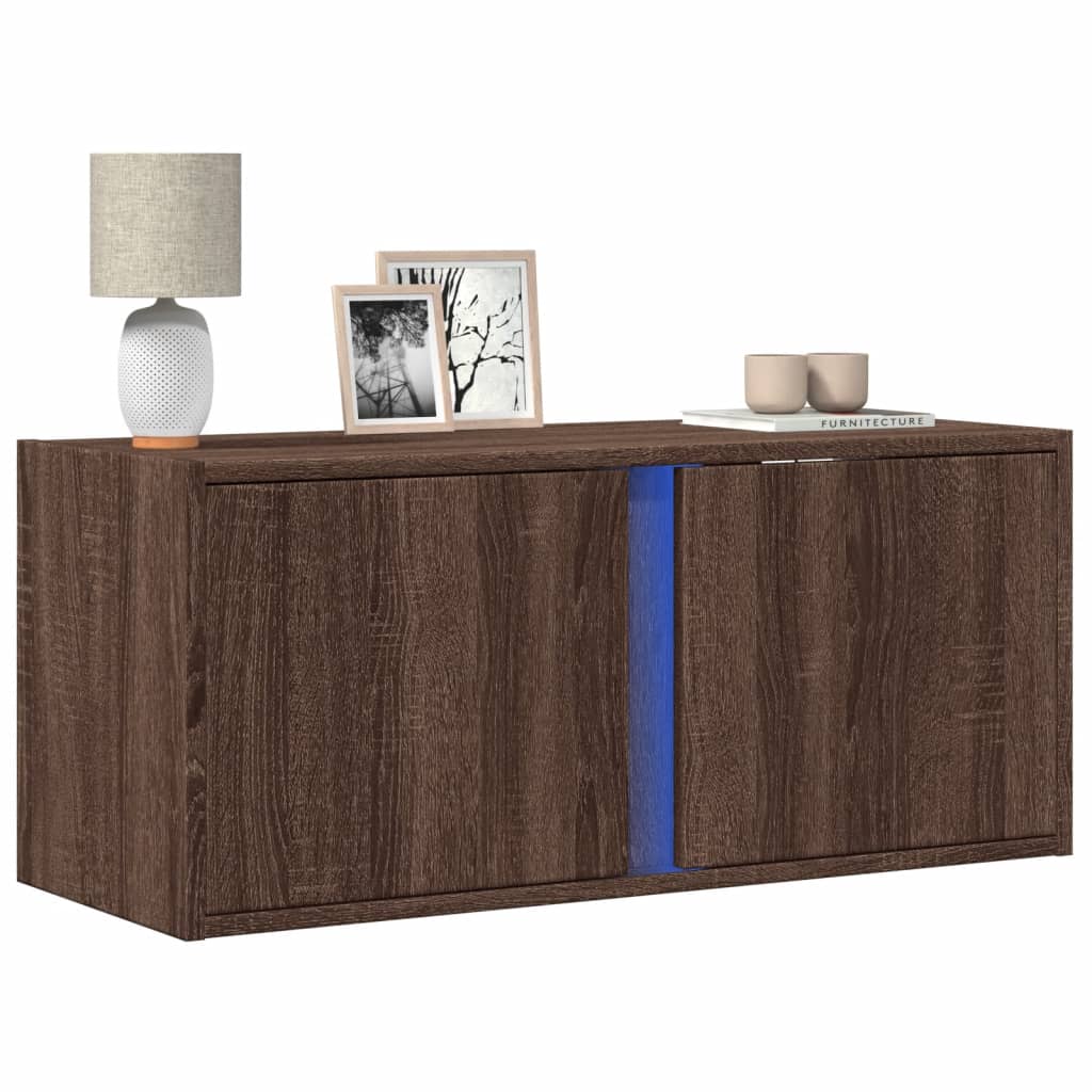 Tv-wandmeubel met LED-verlichting 80x31x35 cm bruin eikenkleur is nu te koop bij PeponiXL, paradijselijk wonen!