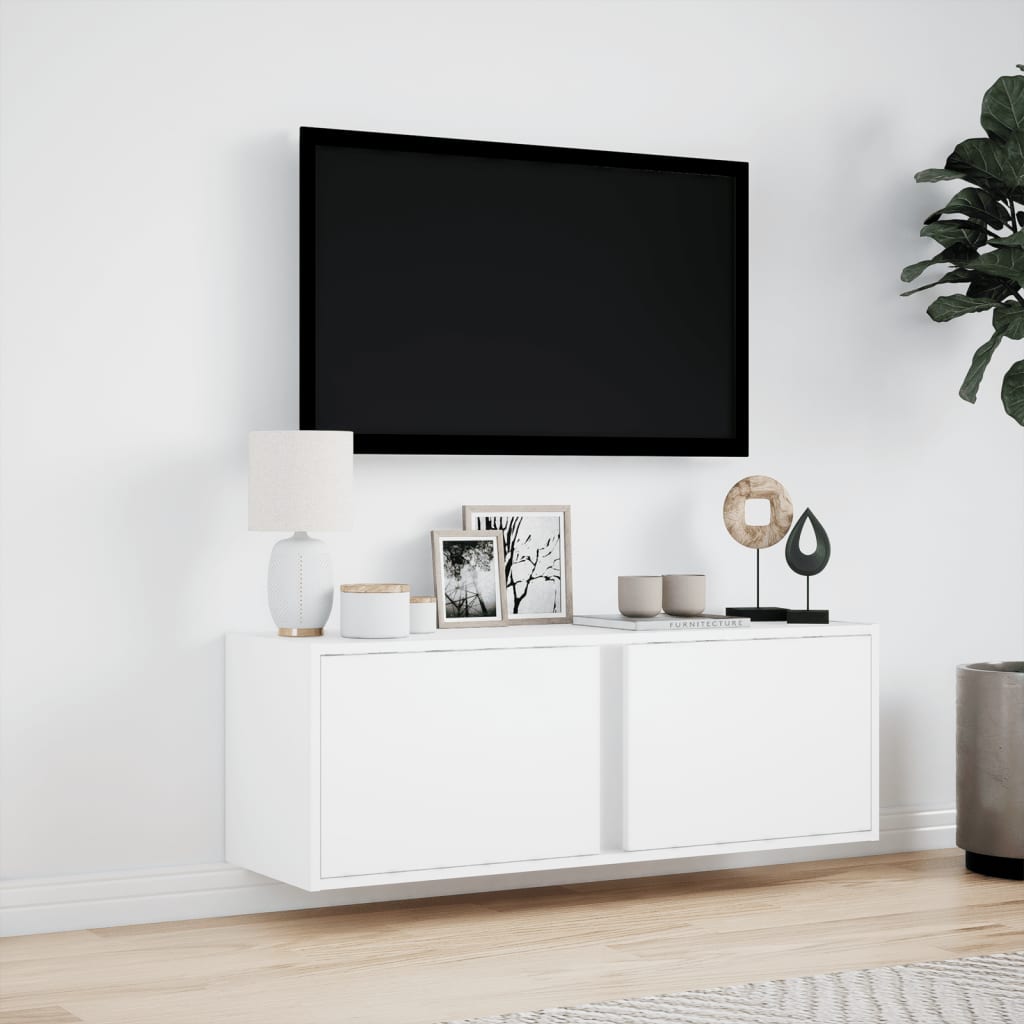 Tv-wandmeubel met LED-verlichting 100x31x35 cm wit is nu te koop bij PeponiXL, paradijselijk wonen!