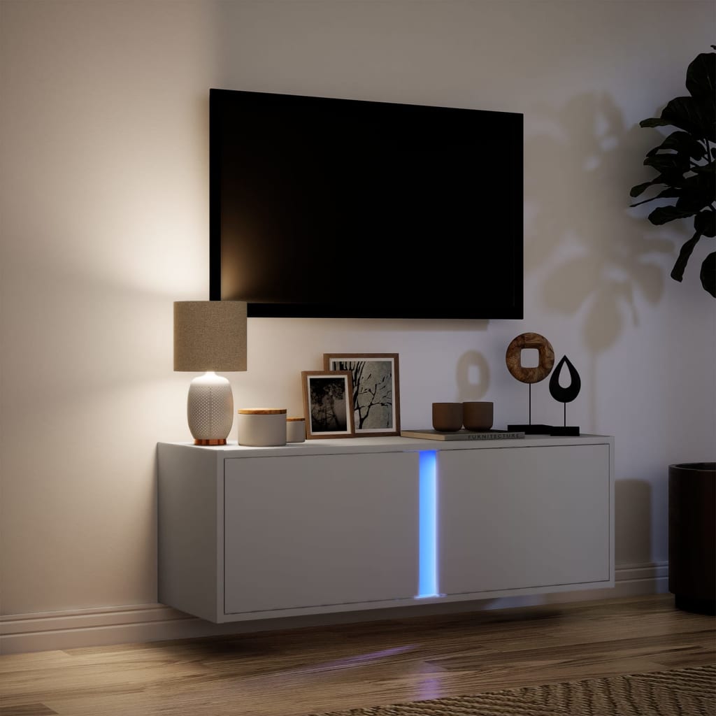 Tv-wandmeubel met LED-verlichting 100x31x35 cm wit is nu te koop bij PeponiXL, paradijselijk wonen!