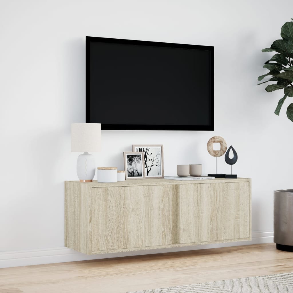 Tv-wandmeubel met LED-verlichting 100x31x35 cm sonoma eiken is nu te koop bij PeponiXL, paradijselijk wonen!
