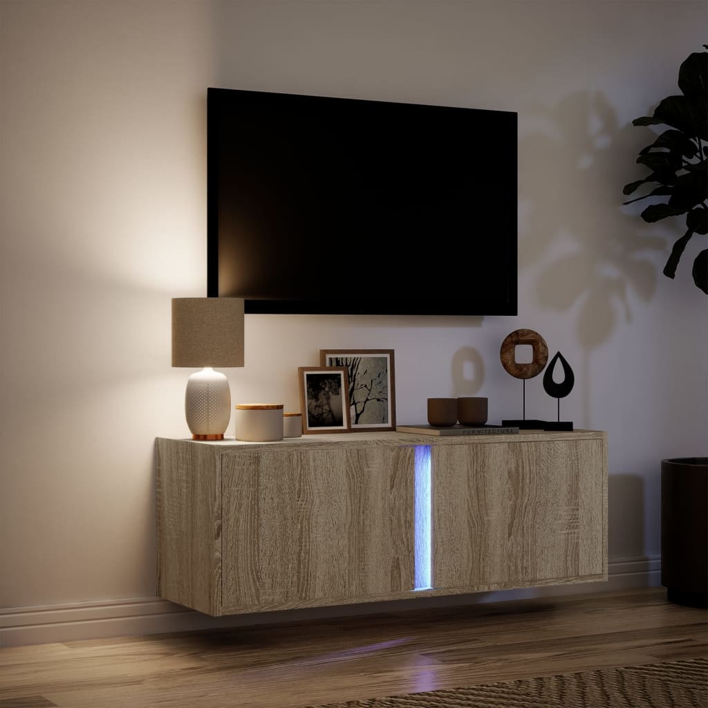 Tv-wandmeubel met LED-verlichting 100x31x35 cm sonoma eiken is nu te koop bij PeponiXL, paradijselijk wonen!