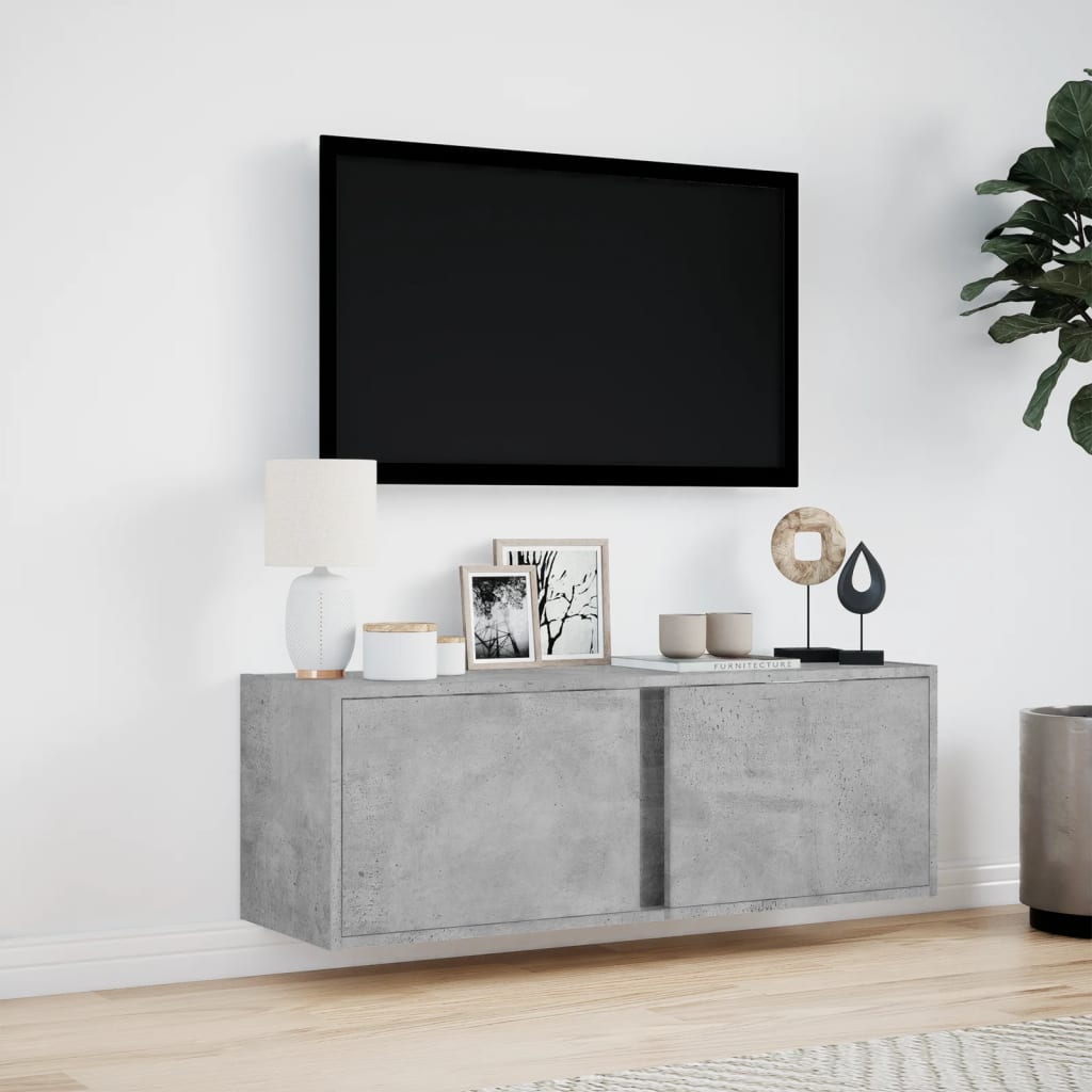 Tv-wandmeubel met LED-verlichting 100x31x35 cm betongrijs is nu te koop bij PeponiXL, paradijselijk wonen!