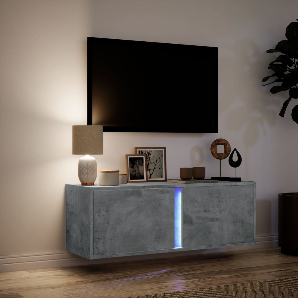 Tv-wandmeubel met LED-verlichting 100x31x35 cm betongrijs is nu te koop bij PeponiXL, paradijselijk wonen!