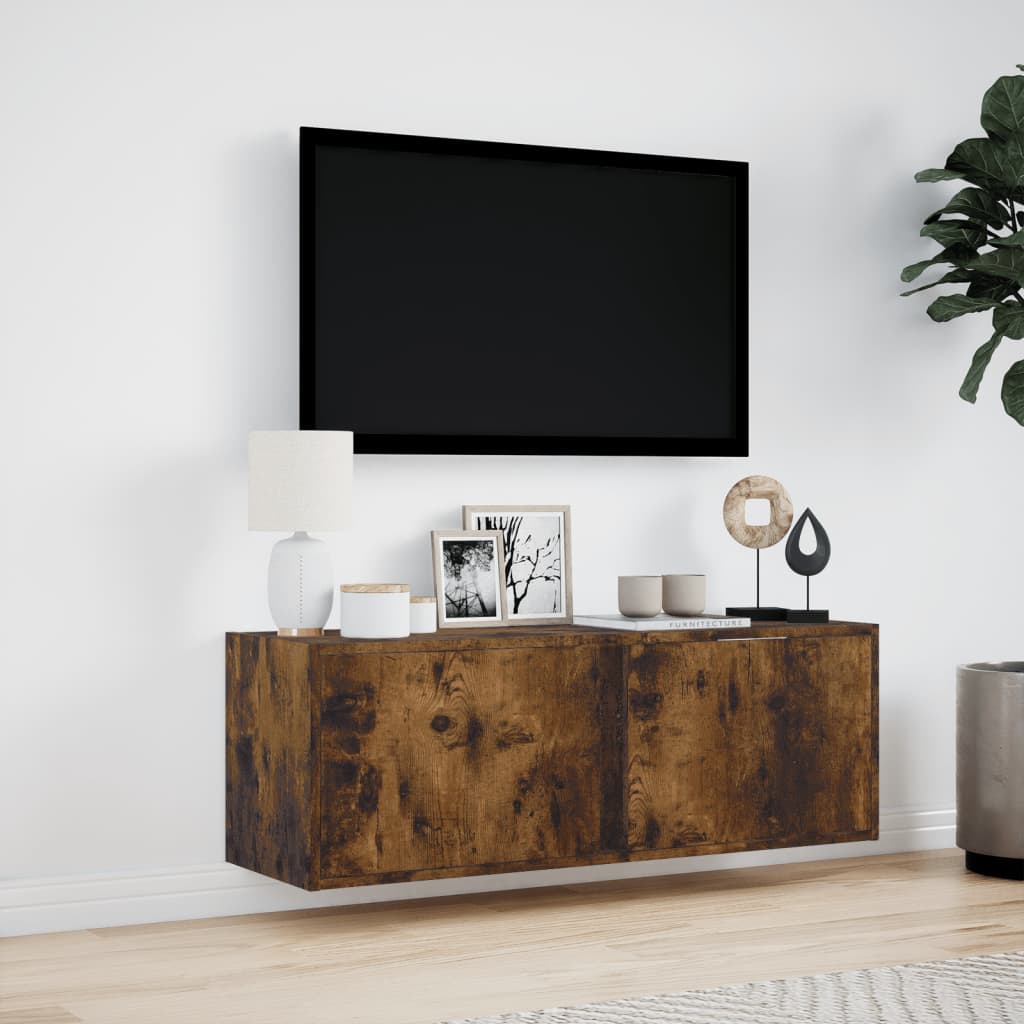 Tv-wandmeubel met LED-verlichting 100x31x35 cm gerookt eiken is nu te koop bij PeponiXL, paradijselijk wonen!