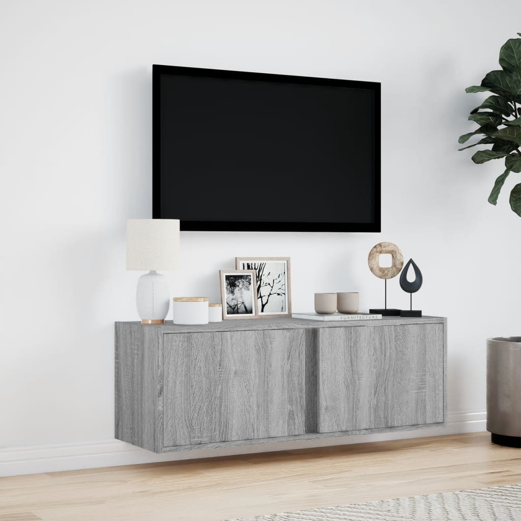 Tv-wandmeubel met LED-verlichting 100x31x35 cm grijs sonoma is nu te koop bij PeponiXL, paradijselijk wonen!