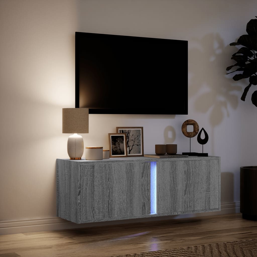 Tv-wandmeubel met LED-verlichting 100x31x35 cm grijs sonoma is nu te koop bij PeponiXL, paradijselijk wonen!