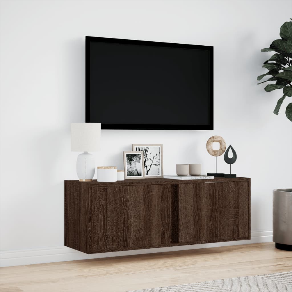 Tv-wandmeubel met LED-verlichting 100x31x35 cm bruin eikenkleur is nu te koop bij PeponiXL, paradijselijk wonen!