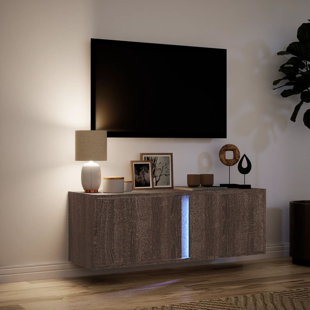 Tv-wandmeubel met LED-verlichting 100x31x35 cm bruin eikenkleur is nu te koop bij PeponiXL, paradijselijk wonen!