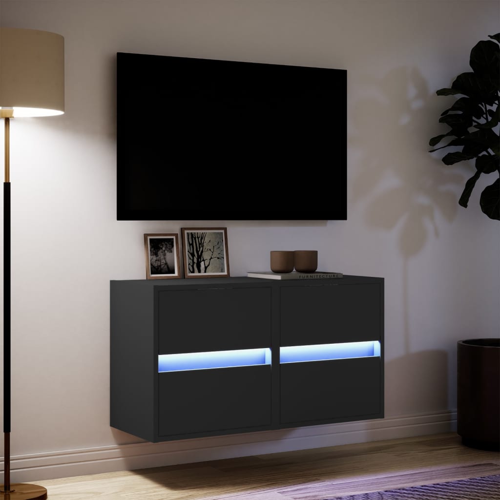 Tv-wandmeubels met LED-verlichting 2 st 41x31x45 cm zwart is nu te koop bij PeponiXL, paradijselijk wonen!