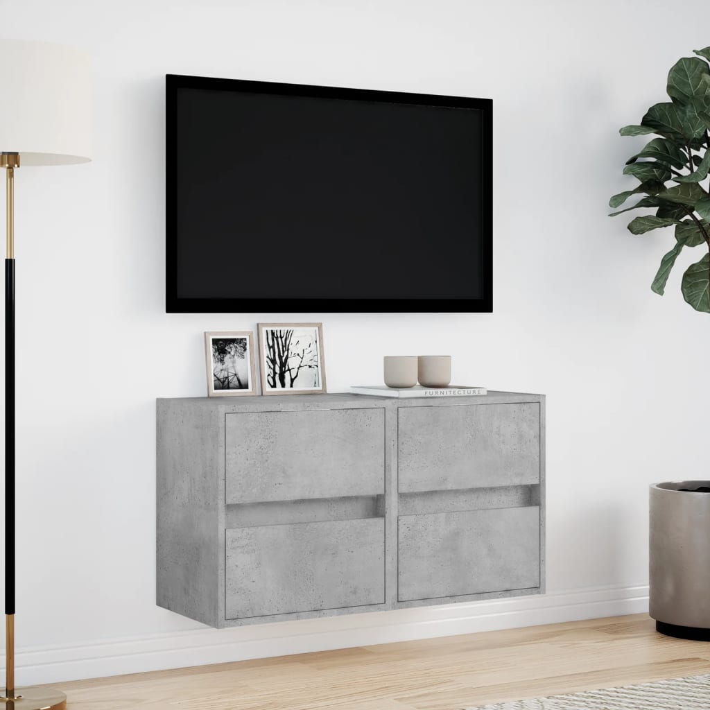 Tv-wandmeubels met LED-verlichting 2 st 41x31x45 cm betongrijs is nu te koop bij PeponiXL, paradijselijk wonen!