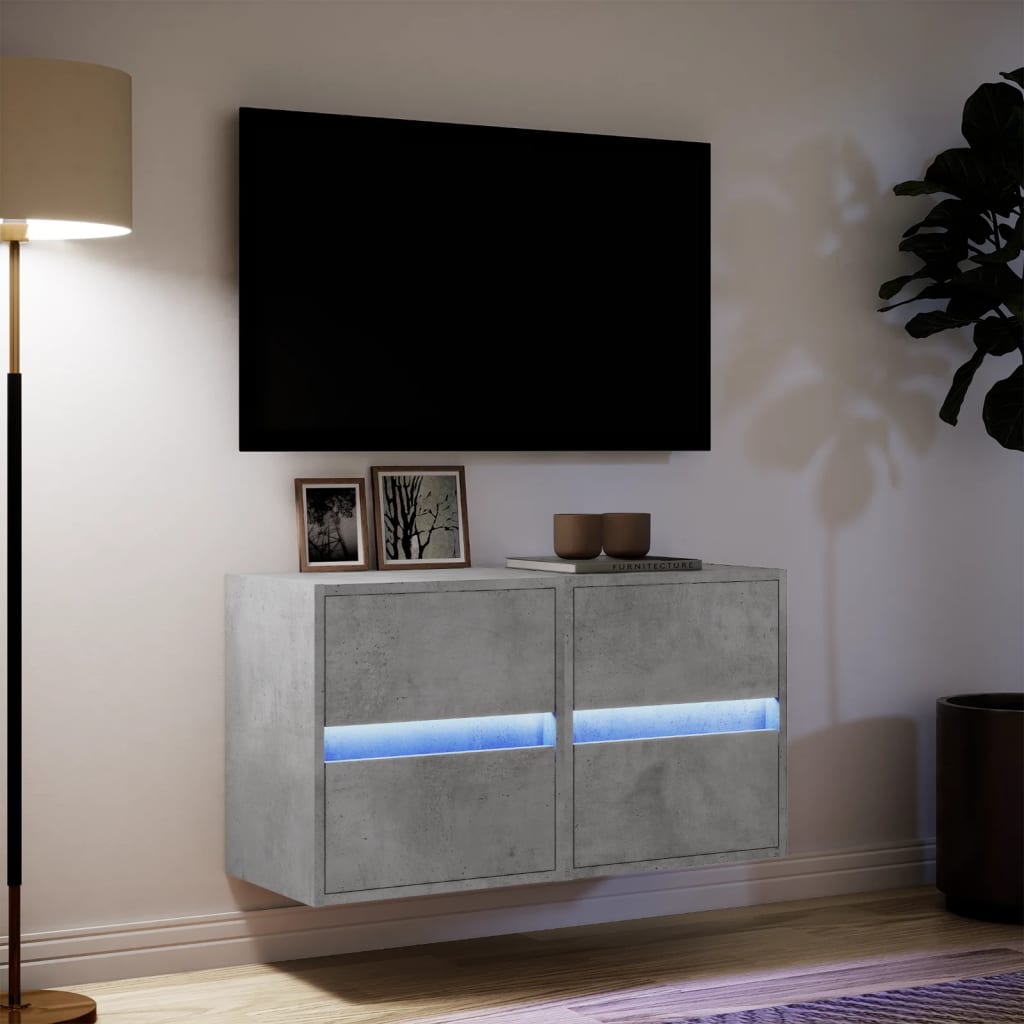 Tv-wandmeubels met LED-verlichting 2 st 41x31x45 cm betongrijs is nu te koop bij PeponiXL, paradijselijk wonen!