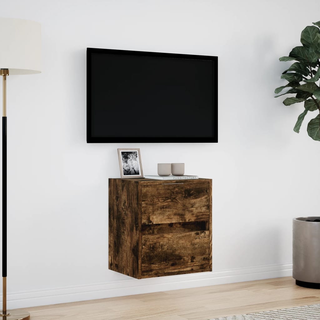 Tv-wandmeubel met LED-verlichting 41x31x45 cm gerookt eiken is nu te koop bij PeponiXL, paradijselijk wonen!