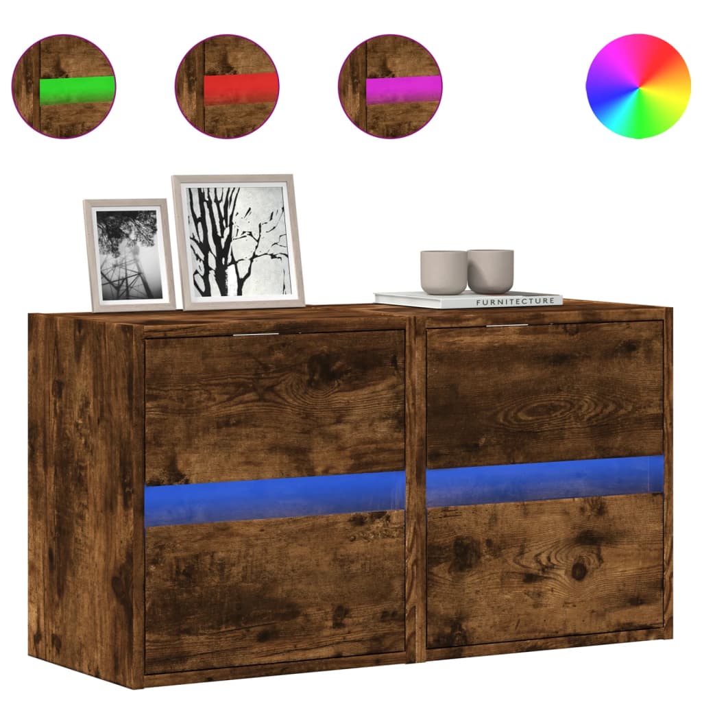 Tv-wandmeubels met LED 2 st 41x31x45 cm gerookt eikenkleurig is nu te koop bij PeponiXL, paradijselijk wonen!