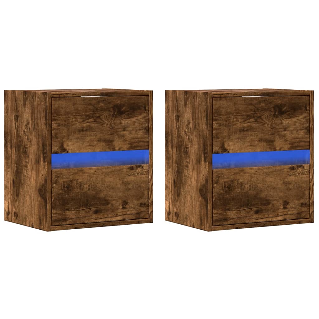 Tv-wandmeubels met LED 2 st 41x31x45 cm gerookt eikenkleurig is nu te koop bij PeponiXL, paradijselijk wonen!