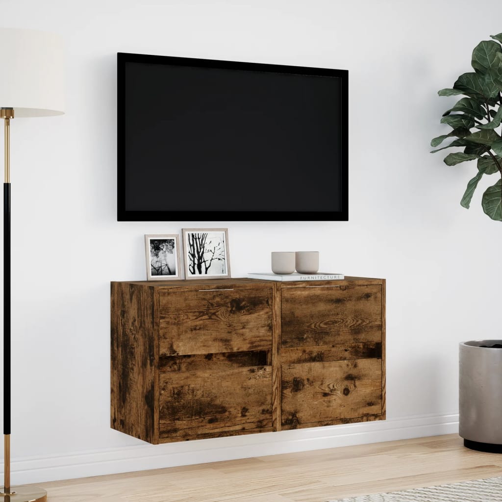 Tv-wandmeubels met LED 2 st 41x31x45 cm gerookt eikenkleurig is nu te koop bij PeponiXL, paradijselijk wonen!