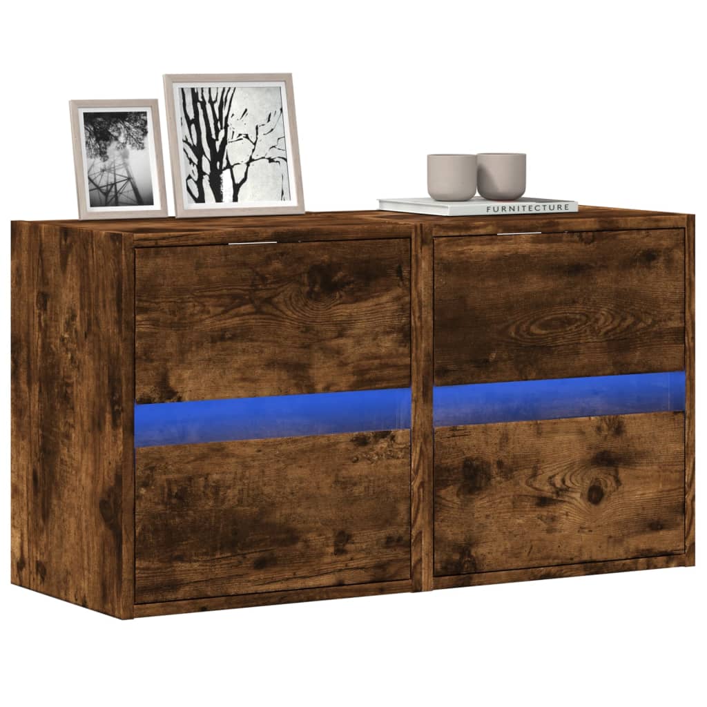 Tv-wandmeubels met LED 2 st 41x31x45 cm gerookt eikenkleurig is nu te koop bij PeponiXL, paradijselijk wonen!