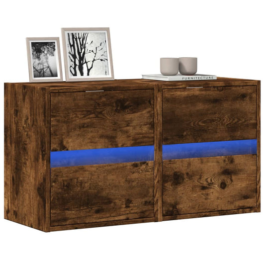 Tv-wandmeubels met LED 2 st 41x31x45 cm gerookt eikenkleurig is nu te koop bij PeponiXL, paradijselijk wonen!