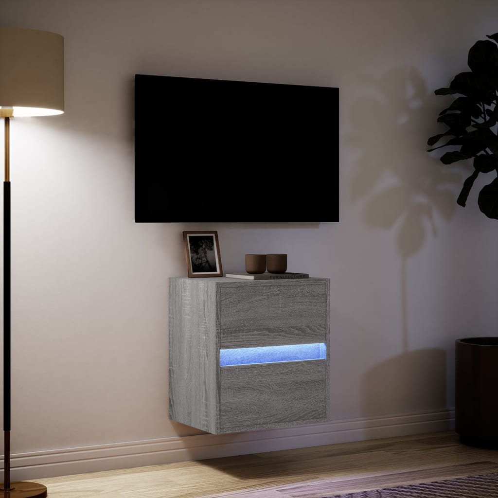 Tv-wandmeubel met LED-verlichting 41x31x45 cm grijs sonoma is nu te koop bij PeponiXL, paradijselijk wonen!
