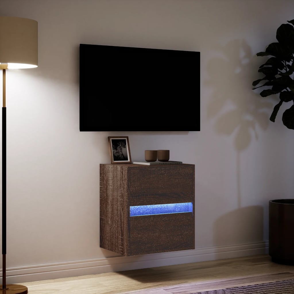 Tv-wandmeubel met LED-verlichting 41x31x45 cm bruin eikenkleur is nu te koop bij PeponiXL, paradijselijk wonen!