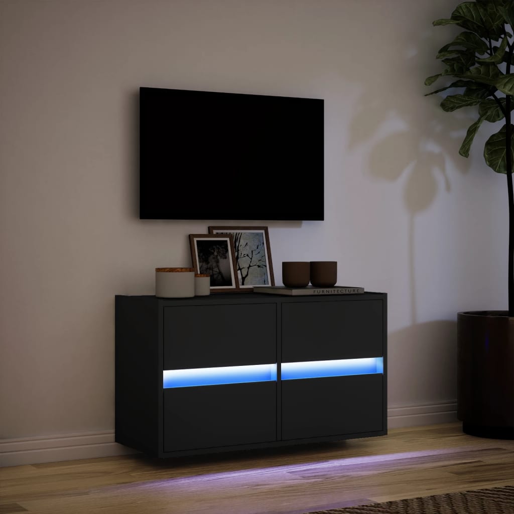 Tv-wandmeubel met LED-verlichting 80x31x45 cm zwart is nu te koop bij PeponiXL, paradijselijk wonen!